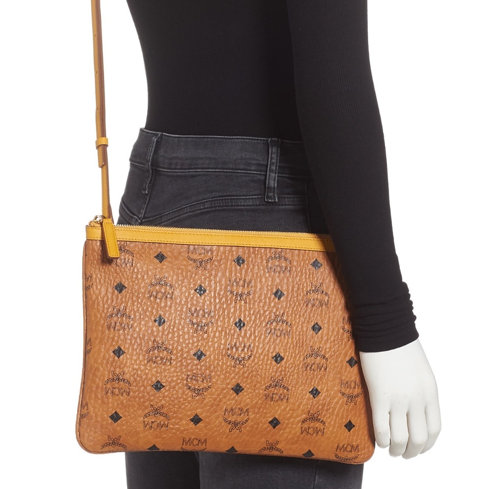 MCM Visetos Original Pouch Crossbody Cognac